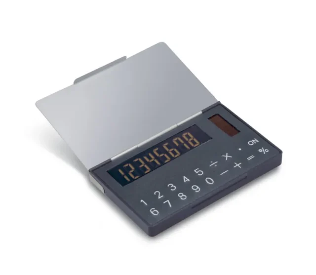 Aluminium visitekaartjesetui met ingebouwde solarcalculator