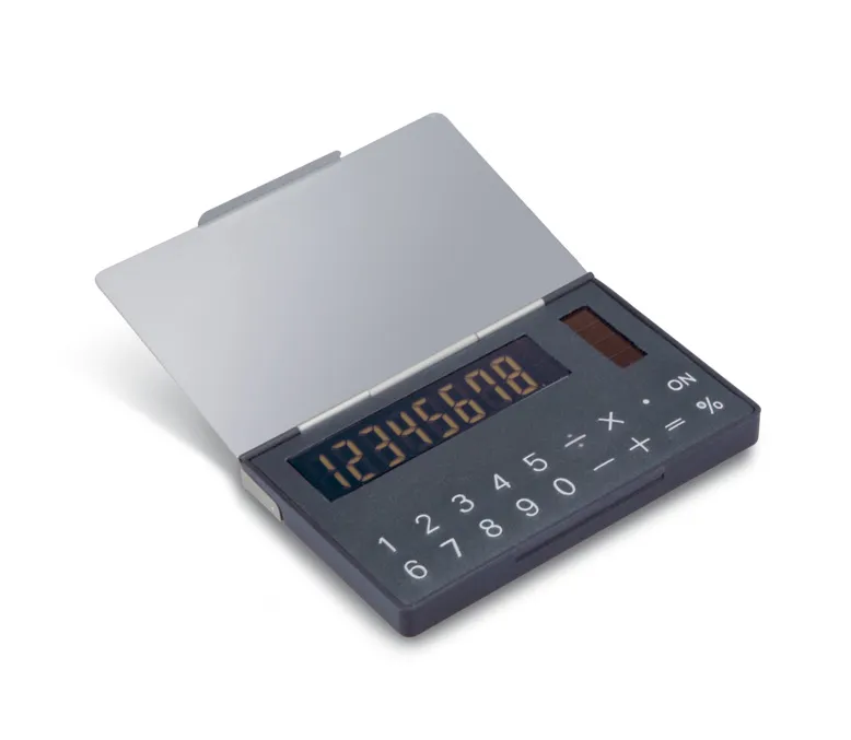 Aluminium visitekaartjesetui met ingebouwde solarcalculator