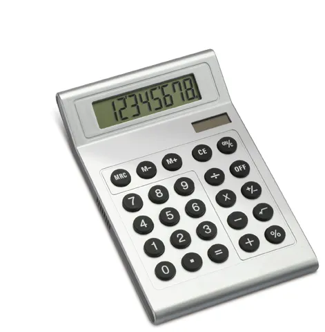 Mat zilveren zakrekenmachine met transparante details