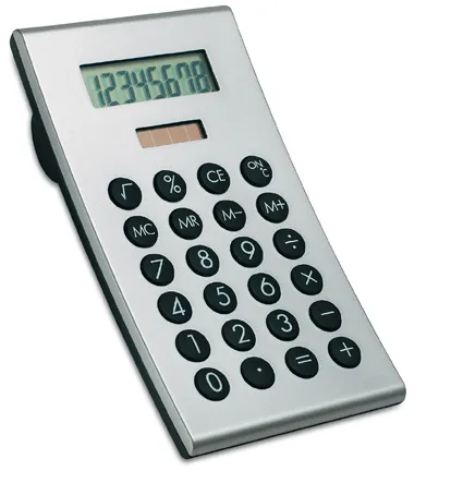 Zilvergrijze bureaucalculator met zonnecel