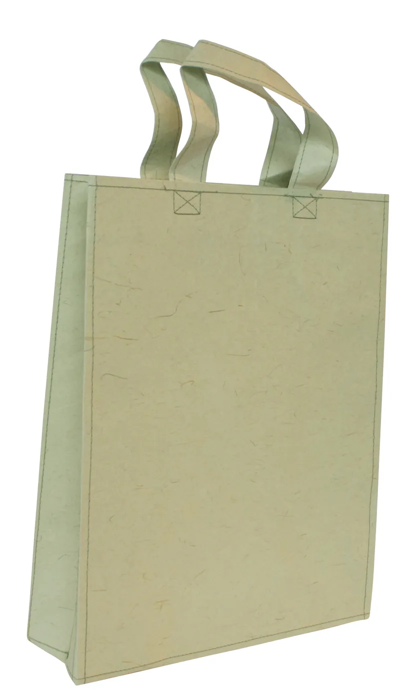 Grasgroene draagtas van graspapier met gestikte hengsels
