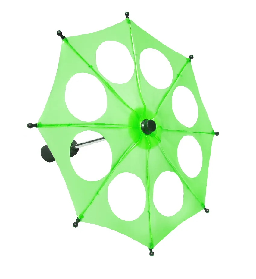 Groene paraplu-dienblad met acht glazen erin