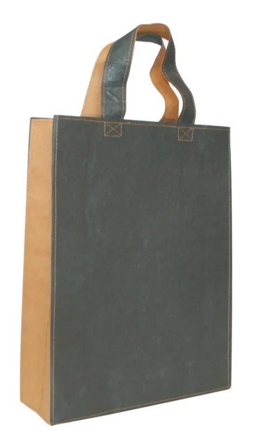 Papieren draagtas met leather look en gestikte hengsels