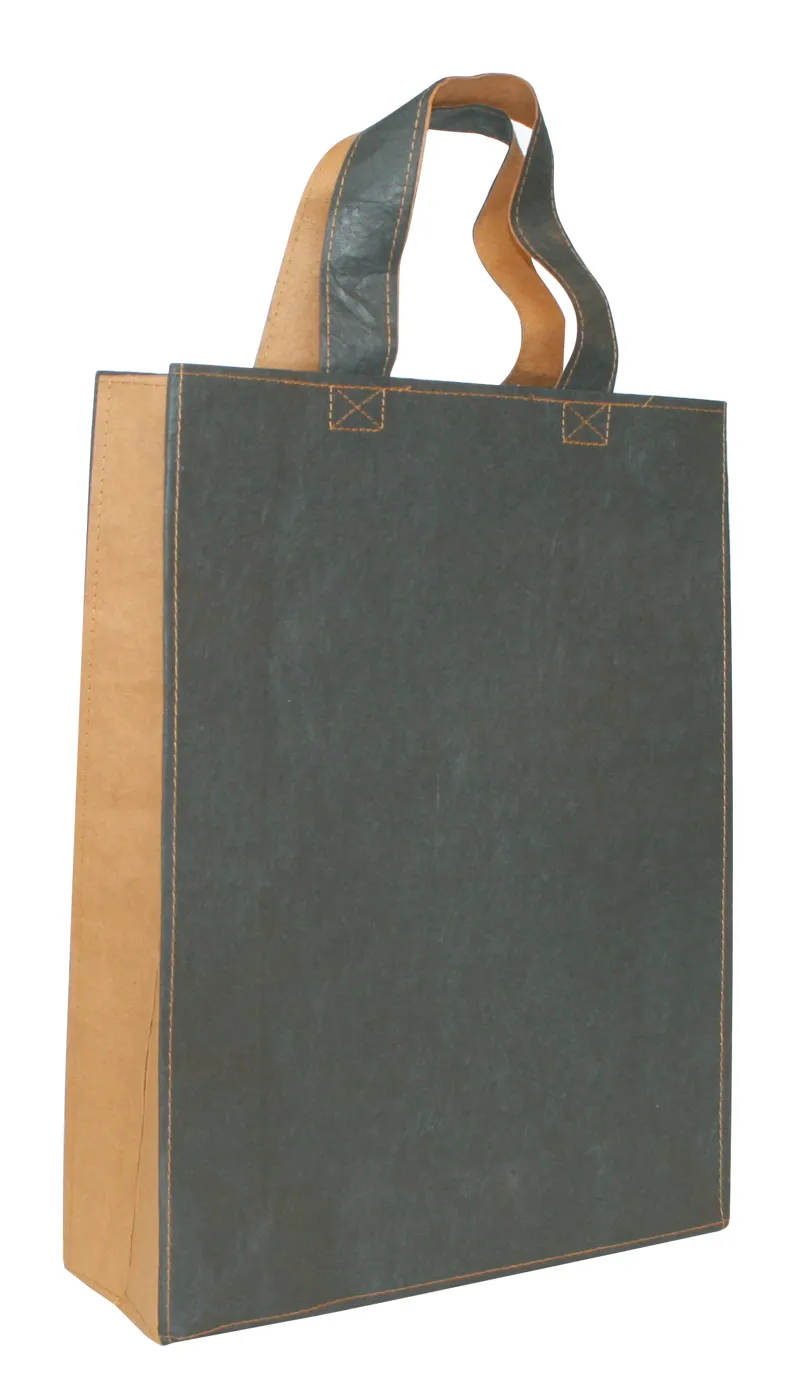 Papieren draagtas met leather look en gestikte hengsels