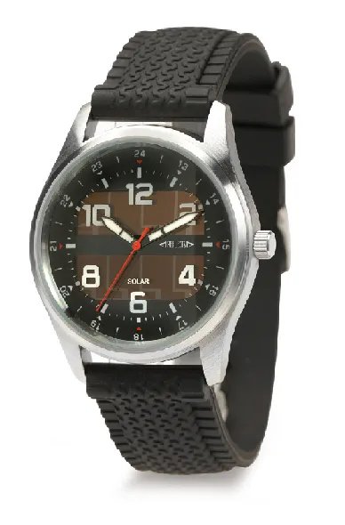 Solar horloge met metalen kast en kunststof armband