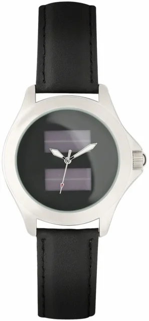 Solar horloge met chromen kast en zwarte leren band