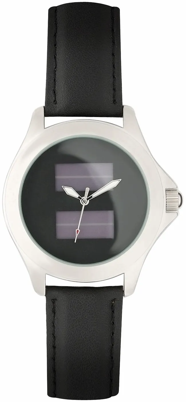 Solar horloge met chromen kast en zwarte leren band