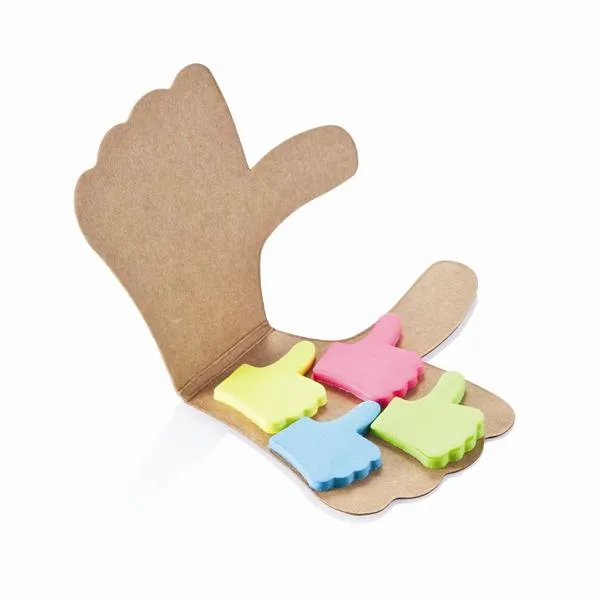 Papieren sticky notes in de vorm van een duim in vier kleuren