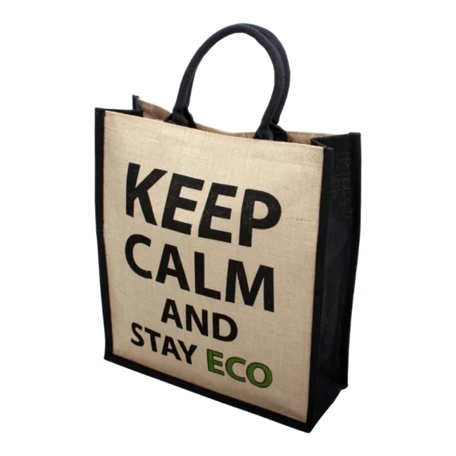 Grote jute shopper met Keep Calm-opdruk en stevige hengsels