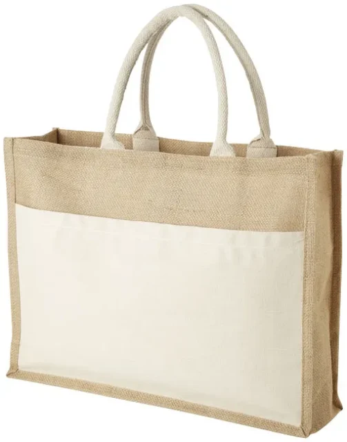 Naturel jute Mumbay shopper met voorvak