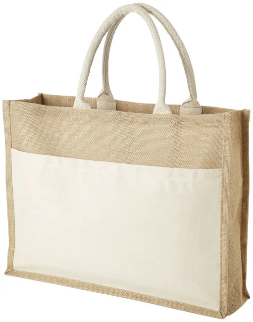 Naturel jute Mumbay shopper met voorvak