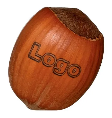 Hazelnoot met gelaserd logo in de dop