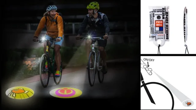 Bikeled ECO Super fietslamp die een logo op straat projecteert