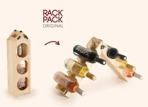 Houten Rackpack wijnkist die uitvouwt tot wijnrek