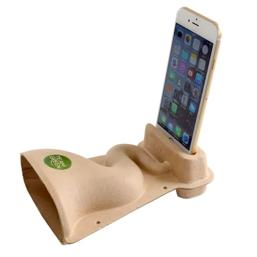 Papieren hoornvormige speaker met smartphone