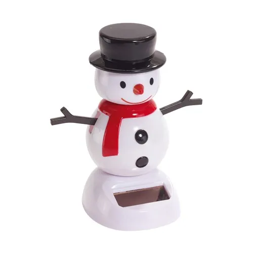 Witte sneeuwpopfiguur met zonnepaneel