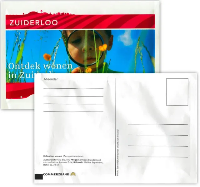 Bedrukt zaadzakje in postkaartformaat