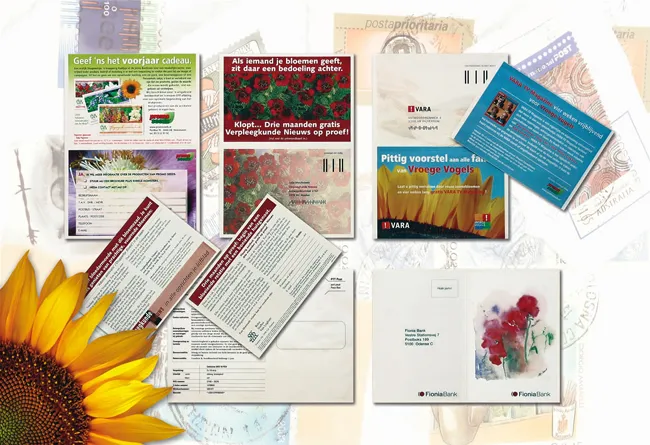 Dubbele postcard met zaaddeel en antwoordkaart