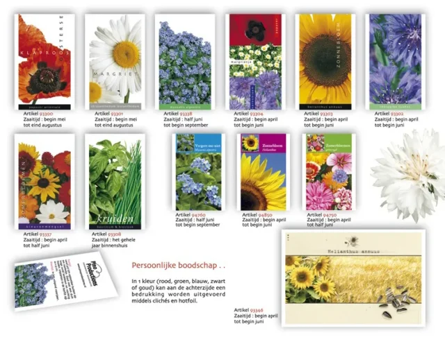 Kleurrijke zaadzakjes met bloemenfoto's