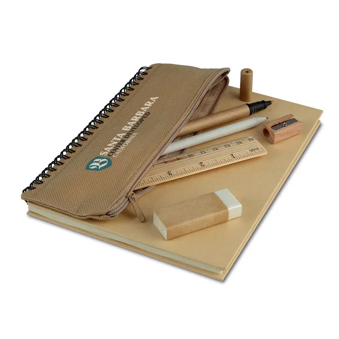 Kartonnen notitieboekje met schrijfset in etui