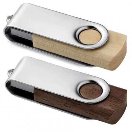 Houten USB stick Turnwoodflash met draaiende metalen kap