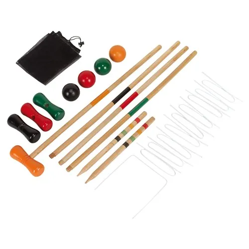 Croquet-set Score met sticks, ballen en poortjes in draagnet