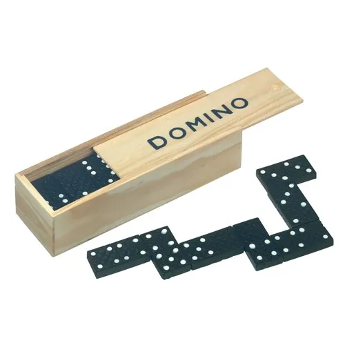 Houten dominospel in doosje met schuifdeksel