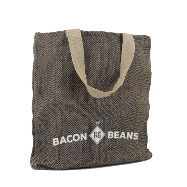 Juca bag van geweven jute met canvas draaglussen, donkerblauw