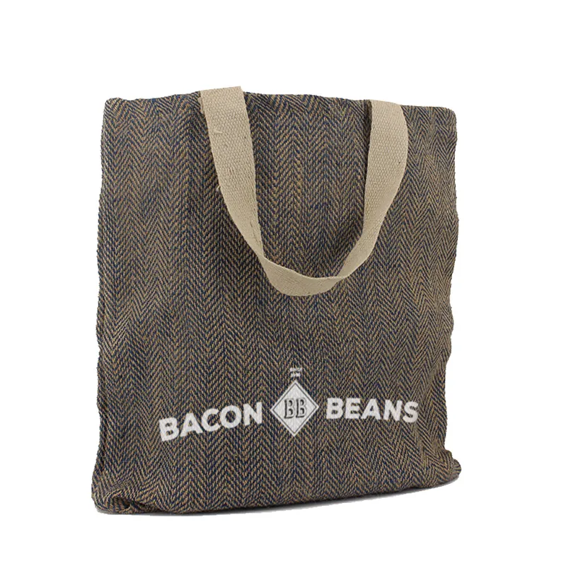 Juca bag van geweven jute met canvas draaglussen, donkerblauw