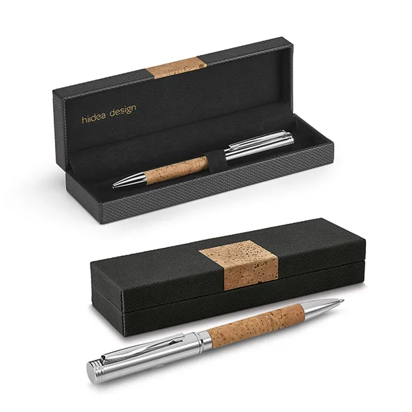 Balpen van kurk en metaal in geschenkdoos