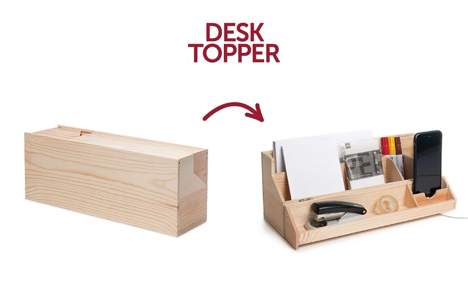Houten Rackpack Desk Topper bureau-organizer met kantoorspullen