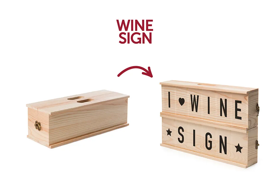 Houten Rackpack Wine Sign letterbox met losse letters