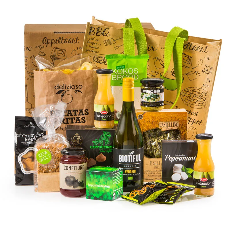 Kerstpakket in geschenkdoos met hengsels van een Big Shopper tas