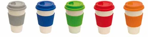Bamboe koffiebeker ECO CUP met schroefdeksel en siliconen band
