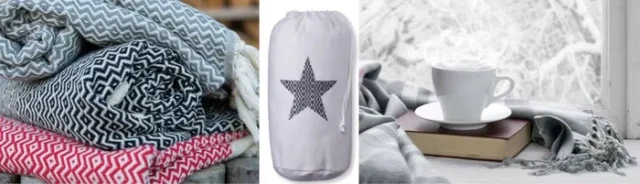 Bohemian hamamdoek opgerold in een katoenen pouch met ster