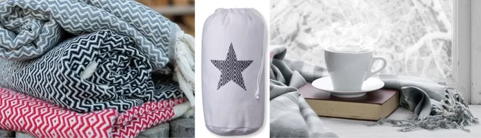 Bohemian hamamdoek opgerold in een katoenen pouch met ster