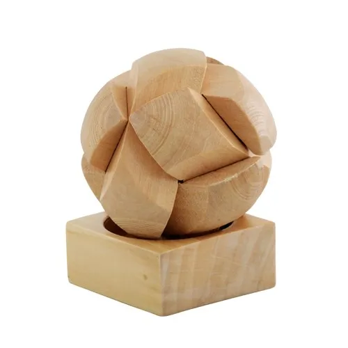 Houten puzzelbal Round Dexterity op houten standaard