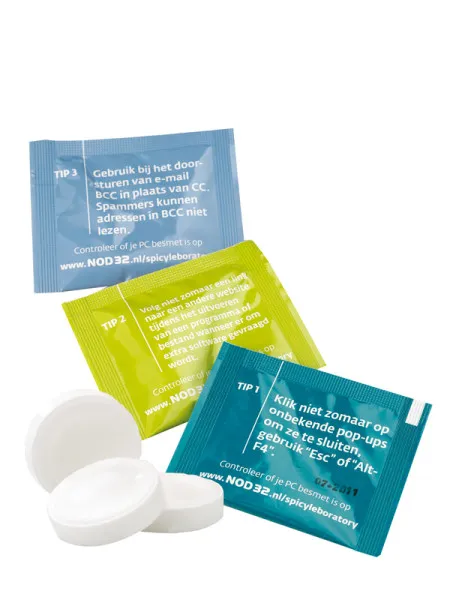 Bedrukt sachet met twee pepermuntjes