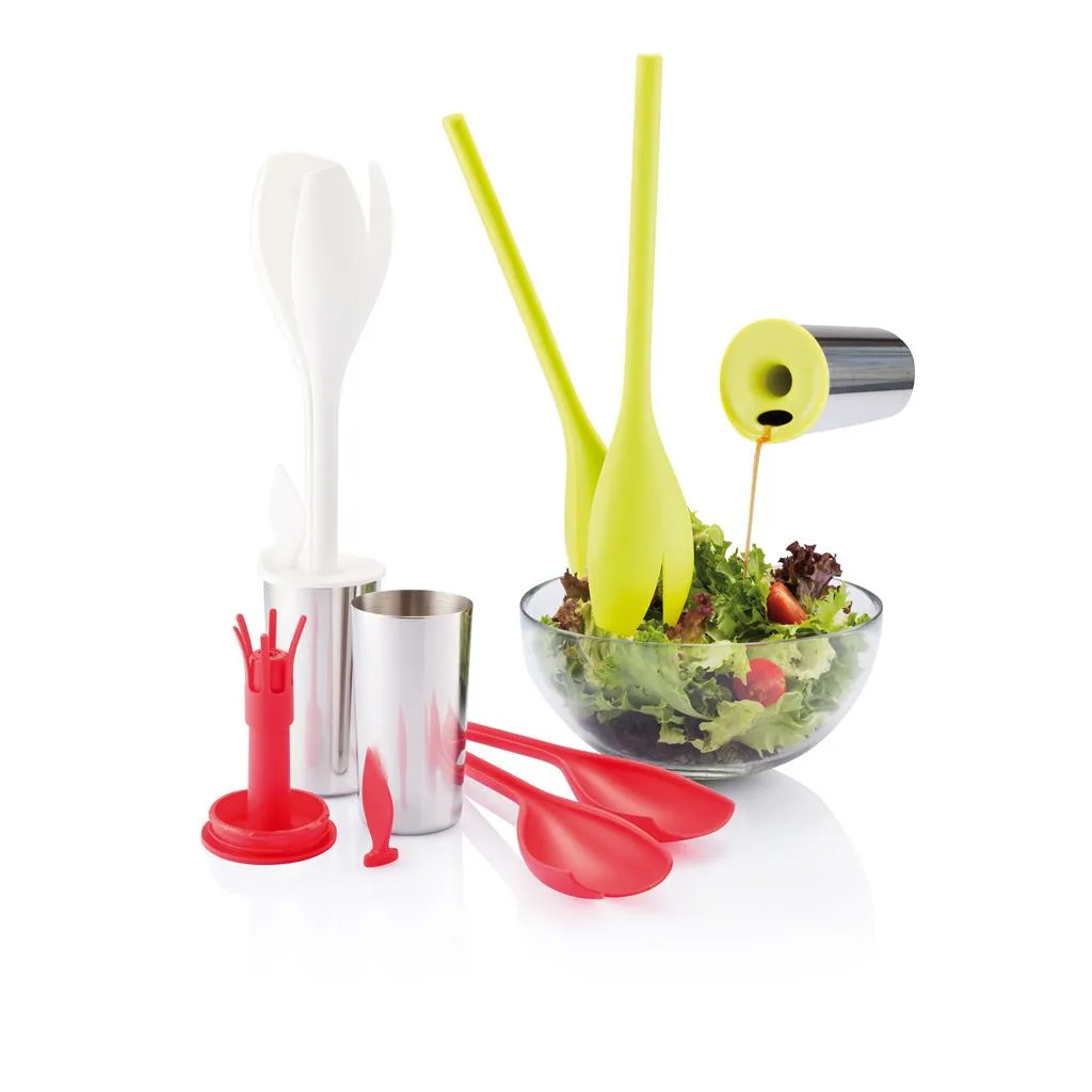 Tulpvormige saladebowl met hulpstukken