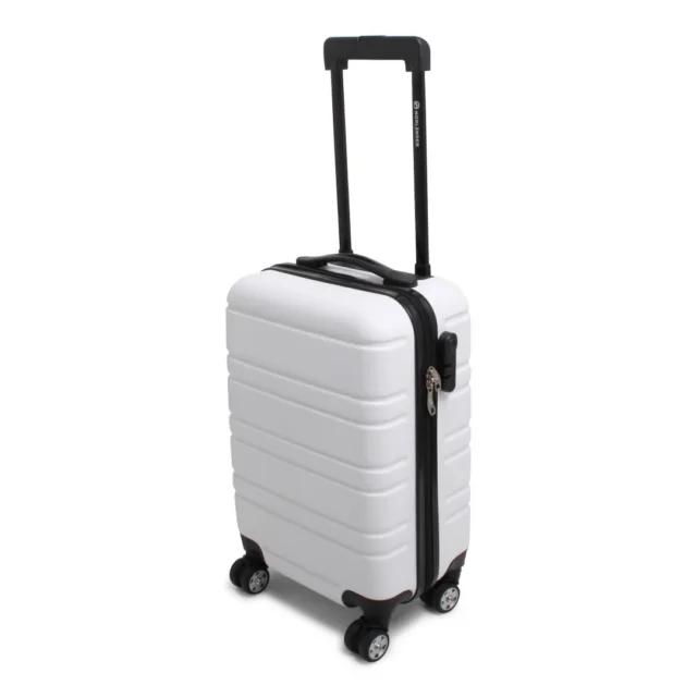 Witte handbagagetrolley met horizontale banen aan de voor- en achterzijde