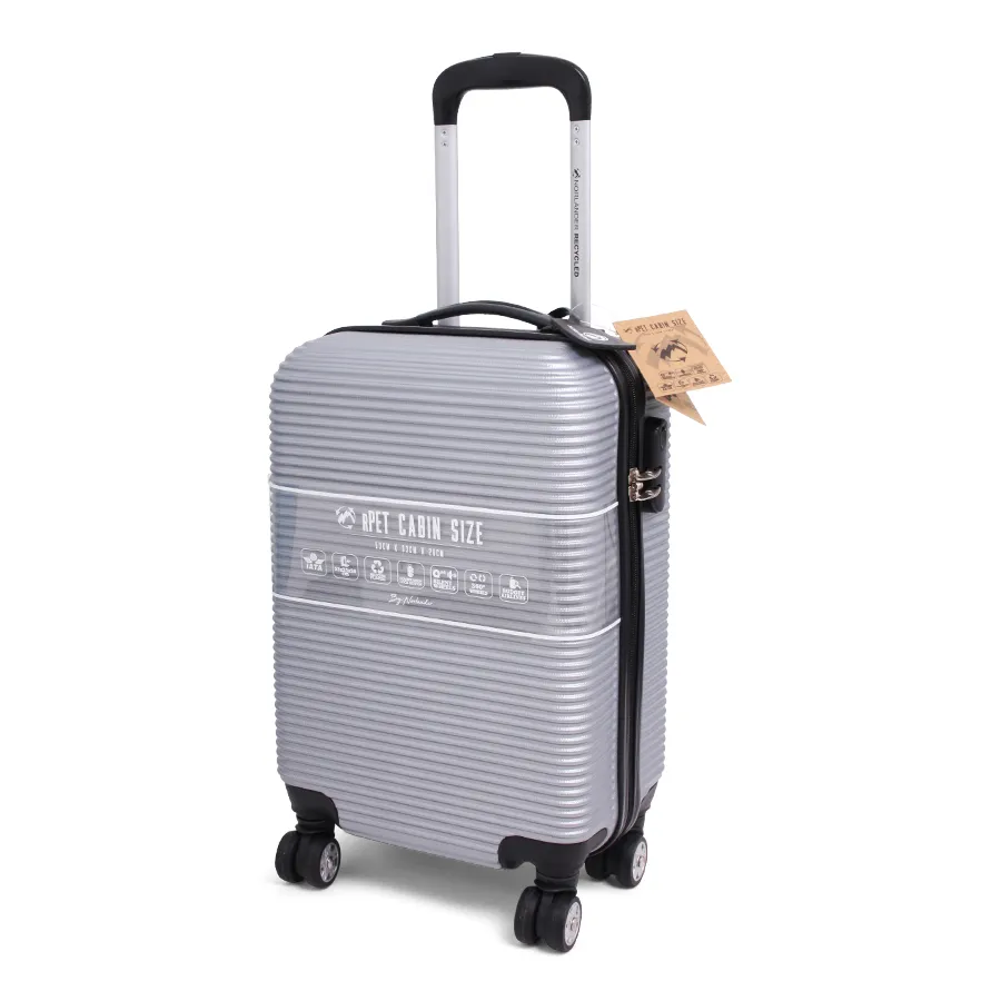 Zilveren handbagagetrolley met ribbeldesign aan de voor- en achterzijde