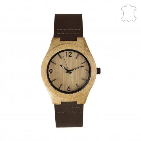 Bamboe horloge Woodpik met lederen armband