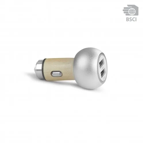 Houten auto-oplader Woodcharge met twee USB-poorten