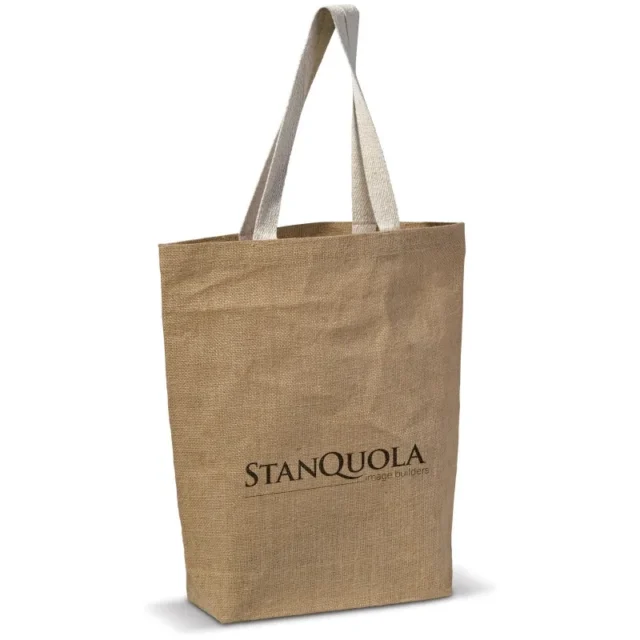Jute schoudertas met canvas hengsels