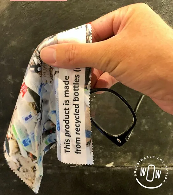 Brillendoekje met logo, gemaakt van plastic afval
