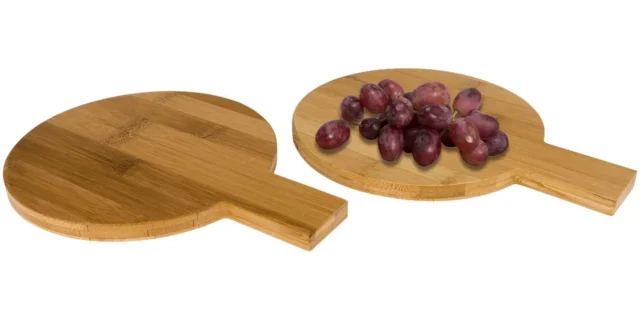Twee ronde bamboe amusebordjes in geschenkverpakking