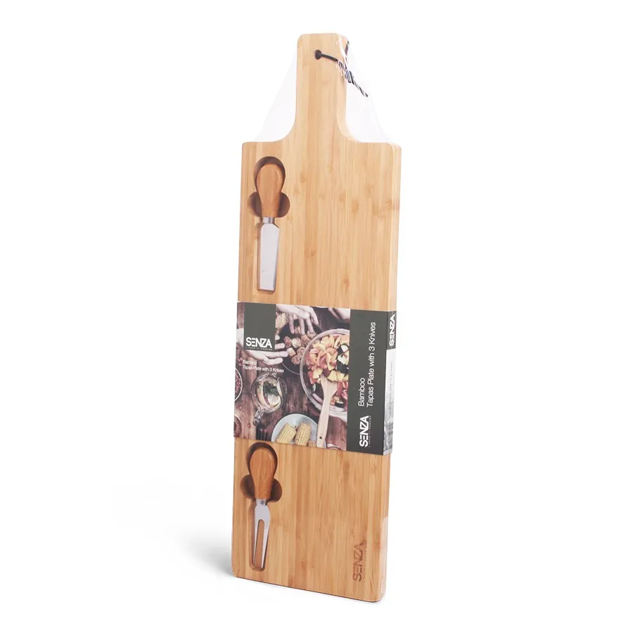 Bamboe tapasplank met handvat en drie mesjes