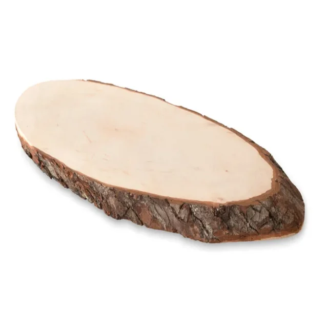 Ovale houten snijplank met rand van boomschors