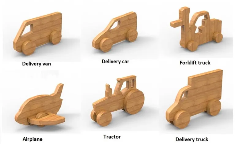 Bamboe speelgoedauto's en puzzelstukken Woodlane Wheels