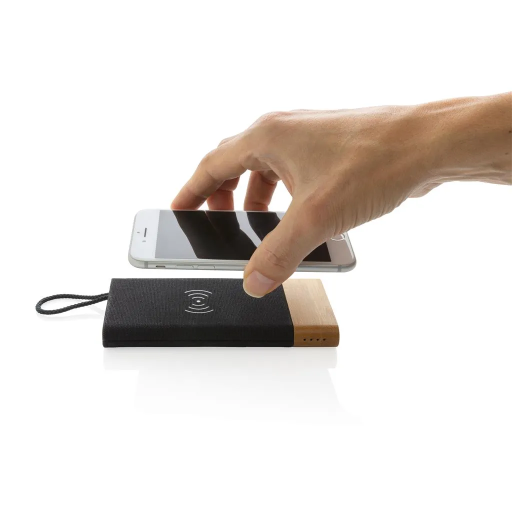 Draadloze powerbank met bamboe behuizing